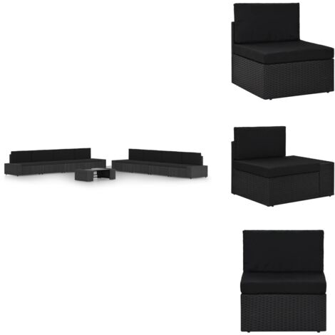 9tlg. GartenLoungeSet mit Kissen Schwarz Poly Rattan Garten Lounge
