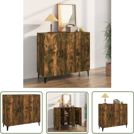 The Living Store Sideboard Räuchereiche 90x34x80 cm Holzwerkstoff - Sideboard - Wohnzimmermöbel - Holzmöbel - Industrieller Stil - Regal (1/5)