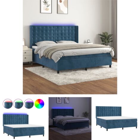 The Living Store - Boxspringbett mit Matratze & LED Dunkelblau 160x200 cm Samt (1/5)