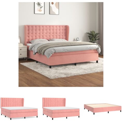 Bettgestell mit Matratze,Betten für Erwachsene,Boxspringbett,Schlafzimmerbett Rosa 160x200 cm Samt -Maison 40813 (1/5)
