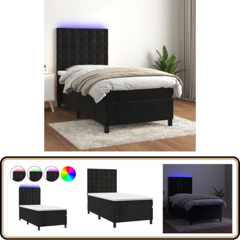 Boxspringbett mit Matratze & LED Schwarz 100x200 cm Samt ...