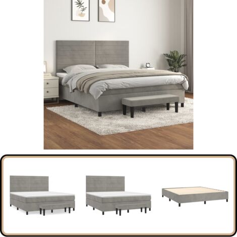 Boxspringbett mit Matratze Hellgrau 160x200 cm Samt - Samtbett - Boxspringbett - Doppelbett - Bettauflage - Bettdecke (1/5)