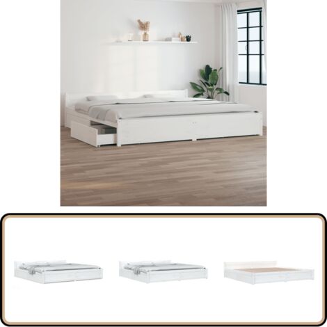 Bett mit Schubladen Weiß 180x200 cm - Holzbett - Doppelbett ...