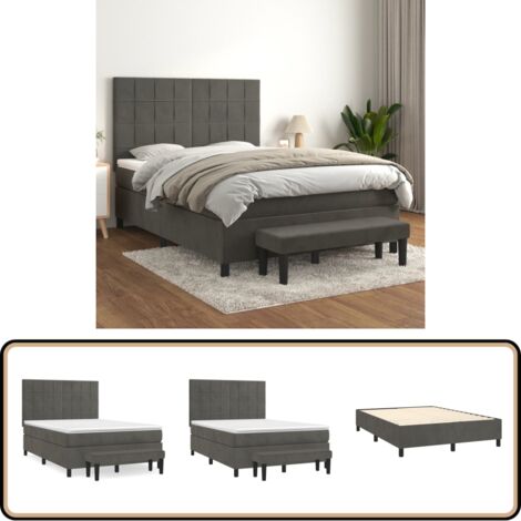 Boxspringbett mit Matratze Dunkelgrau 140x190 cm Samt - Samtbett - Boxspringbett - Doppelbett - Bettauflage - Nachttisch (1/5)