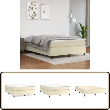 Bettgestell Creme 140x200 cm Kunstleder - Bettes Gestell - Schlafzimmer Möbel - Kunstleder Bett - Doppelbett - Cremefarbenes Bett (1/5)