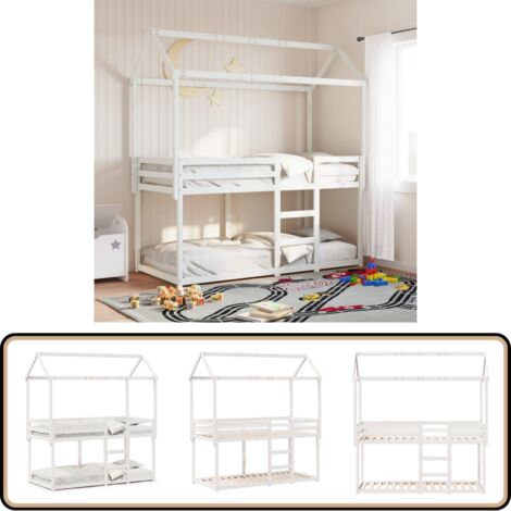 vidaXL Etagenbett mit Dach Weiß 90x200 cm Massivholz Kiefer (1/5)