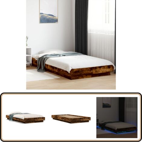 Bettgestell mit LED Räuchereiche 90x200 cm Holzwerkstoff - Holzbettfassungen - Bettsystem - Lattenrost - Rauchfarben Möbel - Schlafzimmer Dekoration (1/5)