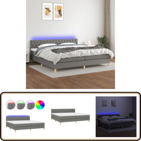 Boxspringbett mit Matratze & LED Dunkelgrau 200x200 cm Stoff - Boxspringbett - Doppelbett - Schlafsystem - Lattenrost - Bettauflage (1/5)