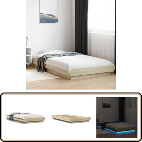 Bettgestell mit LED Sonoma-Eiche 90x190 cm Holzwerkstoff - Holzbettfassungen - Bettsystem - Lattenrost - Schlafzimmermöbel - SONOMA EICHE (1/5)