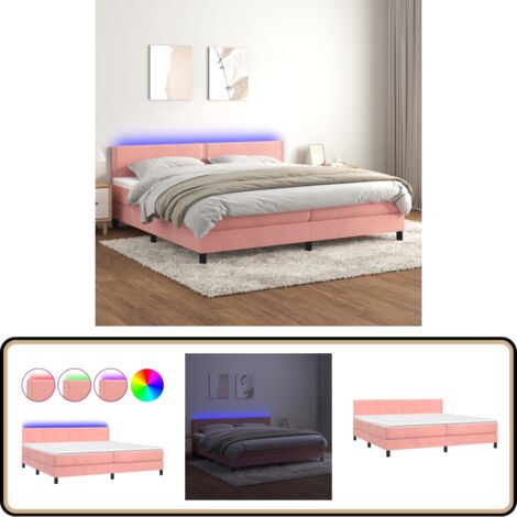 Boxspringbett mit Matratze & LED Rosa 200x200 cm Samt - Boxspringbett - Doppelbett - Samt - Rosa - Bettauflage (1/5)