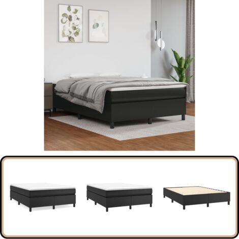 Bettgestell Schwarz 140x200 cm Kunstleder - Schlafzimmermöbel - Bettgestell - Doppelbett - Kunstlederbett - Schwarzes Bett (1/5)