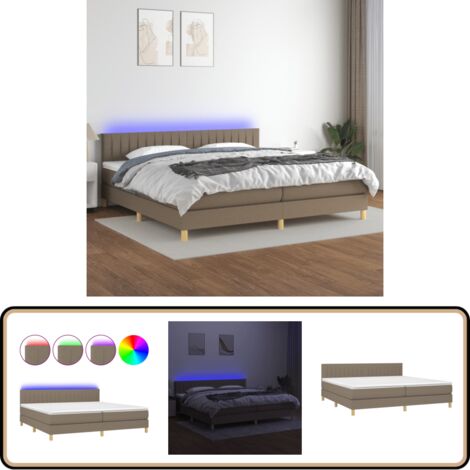 Boxspringbett mit Matratze & LED Taupe 200x200 cm Stoff - Boxspringbett - Doppelbett - Bettauflage - Lattenrost - Massivholzbette (1/5)