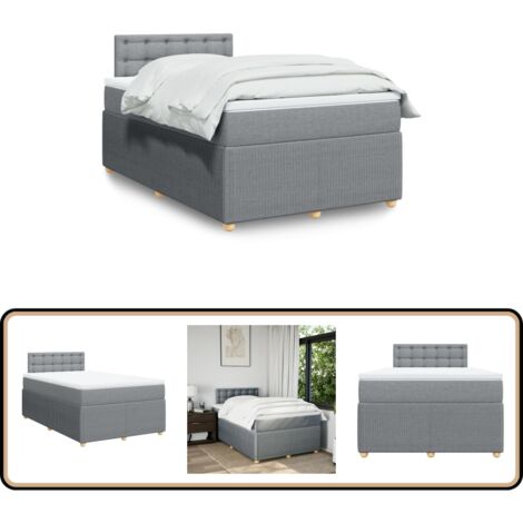 Boxspringbett 120x200cm Hellgrau - Mit Matratze & Topper, Cordstoff, Bis 200kg Belastbar