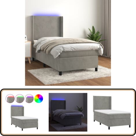 Boxspringbett mit Matratze & LED Hellgrau 80x200 cm Samt ...
