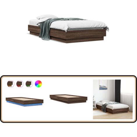 Bettgestell mit LED Braun Eiche 75x190 cm - Holzbettfassungen - Bettrahmen - Doppelbett - Einzelbett - LED-Bettgestell (1/5)