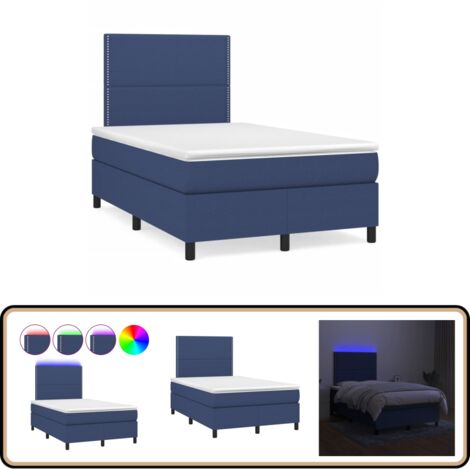Boxspringbett mit Matratze & LED Blau 120x190 cm Stoff - Boxspringbett ...
