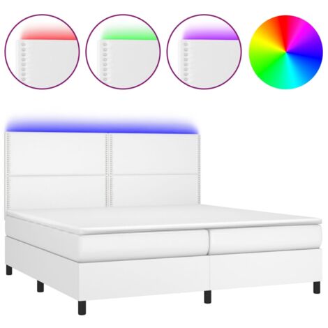 Boxspringbett mit Matratze & LED Weiß 200x200 cm Kunstleder ...