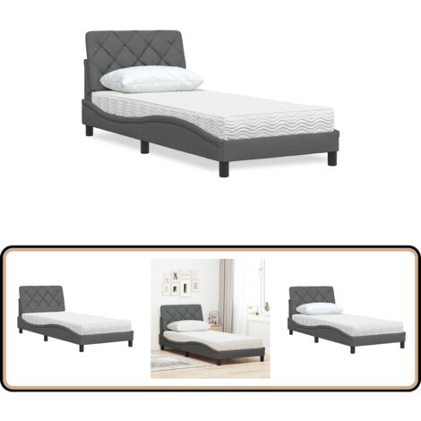 vidaXL Bett mit Matratze Dunkelgrau 80x200 cm Stoff