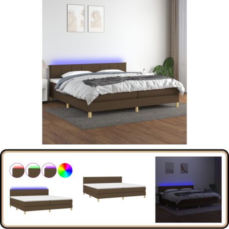Boxspringbett mit Matratze & LED Dunkelbraun 200x200 cm Stoff - Boxspringbett - Doppelbett - Schlafsystem - Lattenrost - Bettauflage (1/5)