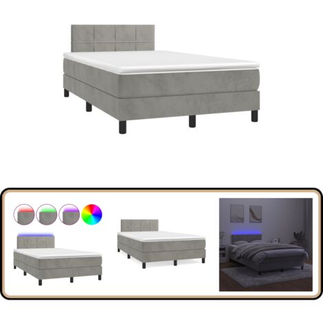 Boxspringbett mit Matratze & LED Hellgrau 120x190 cm Samt ...