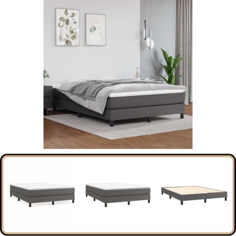 Bettgestell Grau 140x200 cm Kunstleder - Bettes Gestell - Schlafzimmer Möbel - Kunstleder Bett - Doppelbett - Boxspring Bettwäsche (1/5)