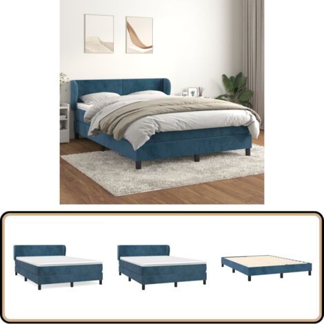 Boxspringbett mit Matratze Dunkelblau 140x200 cm Samt - Samtbett - Boxspringbett - Doppelbett - Bettauflage - Matratze (1/5)