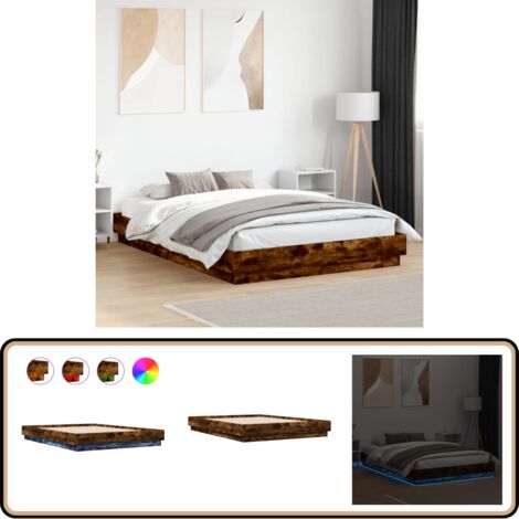 Bettgestell mit LED Räuchereiche 150x200 cm - Holzbettfassungen - Bettsystem - Lattenrost - Rauchfarben Möbel - Schlafzimmer Dekoration (1/5)