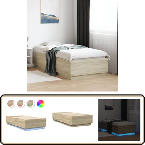 Bettgestell mit LED Sonoma-Eiche 90x190 cm Holzwerkstoff - Holzbettfassungen - Bettsystem - Lattenrost - Schlafzimmermöbel - SONOMA EICHE (1/5)