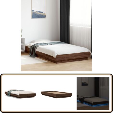 Bettgestell mit LED Braun Eichen-Optik 90x200 cm Holzwerkstoff - Holzbettfassungen - Betten Mit Beleuchtung - Doppelbett - Einzelbett - Eiche Möbel (1/5)