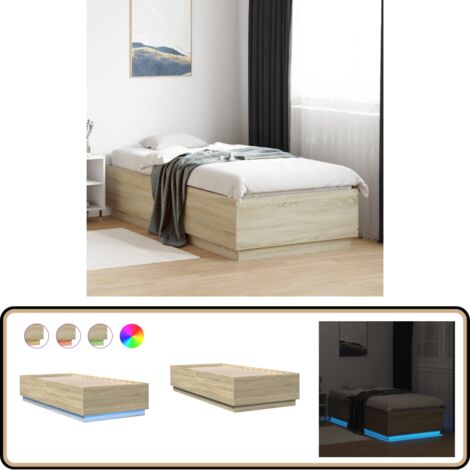 Bettgestell mit LED Sonoma-Eiche 90x200 cm Holzwerkstoff - Holzbettfassungen - Bettsystem - Lattenrost - Schlafzimmermöbel - SONOMA EICHE (1/5)