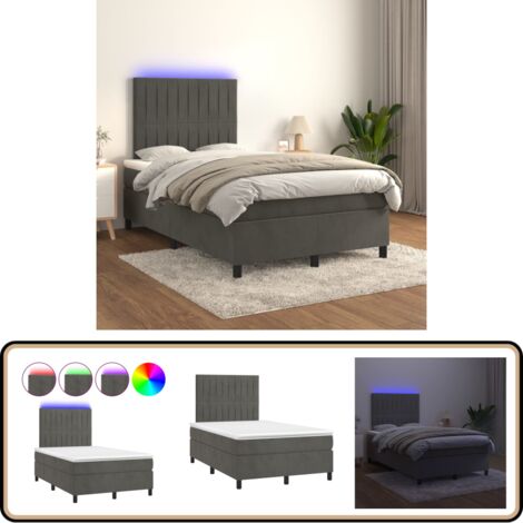 Boxspringbett mit Matratze & LED Dunkelgrau 120x200 cm Samt - Boxspringbett - Doppelbett - Samtbett - Luxusbett - Bettauflage (1/5)