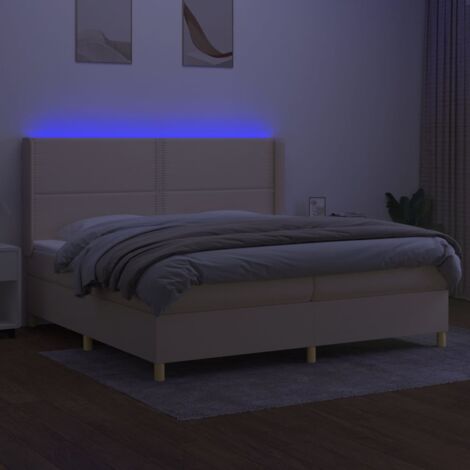Boxspringbett mit Matratze & LED Creme 200x200 cm Stoff - Boxspringbett ...
