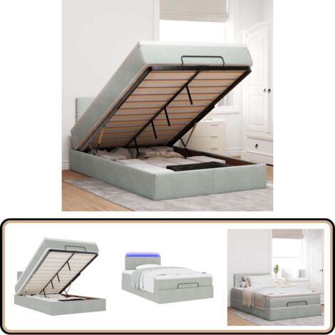 vidaXL Ottomane Bett mit Matratze & LEDs Hellgrau 120x190 cm Samt