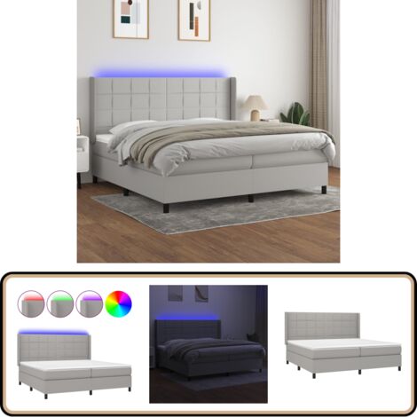 Boxspringbett mit Matratze & LED Hellgrau 200x200 cm Stoff ...