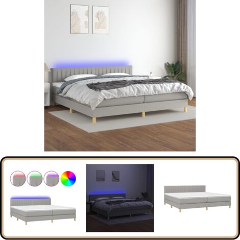 Boxspringbett mit Matratze & LED Hellgrau 200x200 cm Stoff ...