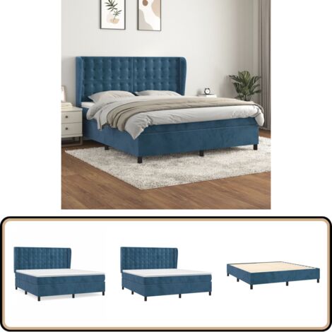 Boxspringbett mit Matratze Dunkelblau 180x200 cm Samt - Samtbett - Boxspringbett - Doppelbett - Bettauflage - Matratze (1/5)
