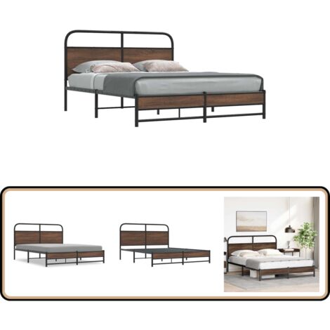 INLIFE Metallbett 100x190cm Braun - Eichenoptik Bettgestell Ohne Matratze