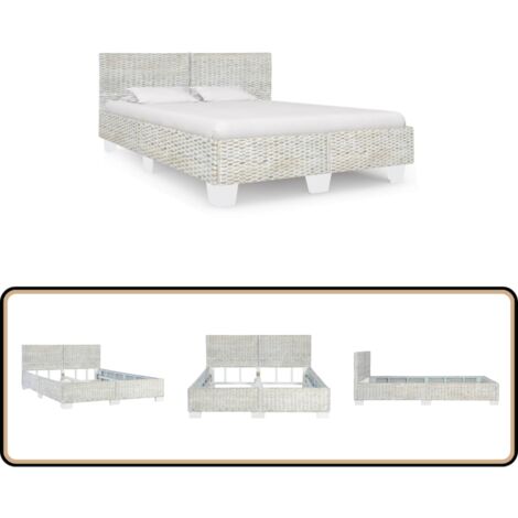 VidaXL Bettgestell Aus Echtem Rattan – Handgewebt, 140x200 Cm, Mit Kopfteil