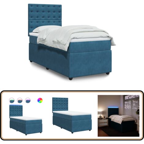 VidaXL Boxspringbett 140x200 Cm Blau Mit LED, Taschenfederkernmatratze & Kopfteil