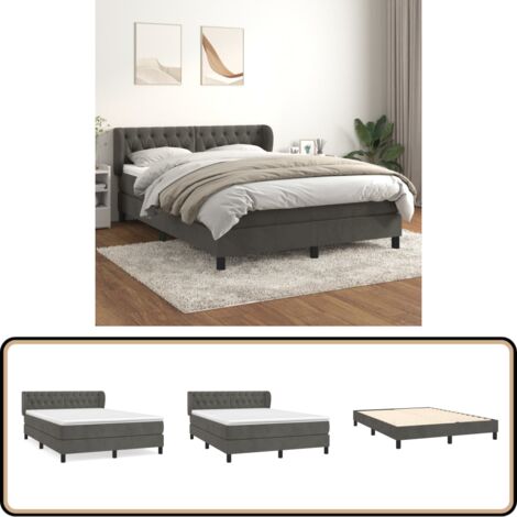 Boxspringbett mit Matratze Dunkelgrau 140x190 cm Samt - Samtbett - Boxspringbett - Doppelbett - Bettauflage - Matratze (1/5)