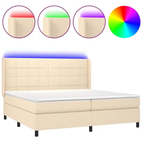 Boxspringbett mit Matratze & LED Creme 200x200 cm Stoff - Boxspringbett ...