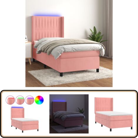 Boxspringbett Rosa Boxspringbett mit Matratze & LED Rosa 100x200 cm Samt - Boxspringbett ...