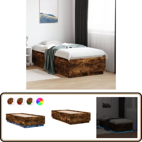 Bettgestell mit LED Räuchereiche 75x190 cm Holzwerkstoff - Holzbettfassungen - Betträume - Schlafzimmermöbel - Rauchereiche Möbel - LED-Bettgestell (1/5)