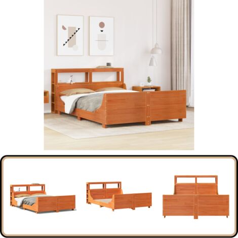 Massivholzbett Kiefer 140x200 Cm - Wachsbraunes Bettgestell Mit Lattenrost