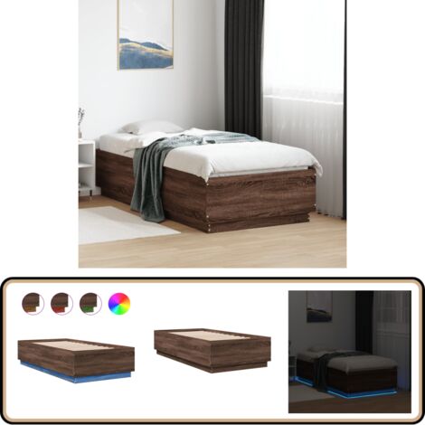Bettgestell mit LED Braun Eichen-Optik 75x190 cm Holzwerkstoff - Holzbettfassungen - Bettrahmen - Eiche Möbel - LED Beleuchtung - Doppelbett (1/5)