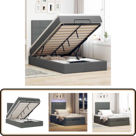 vidaXL Ottoman-Bett mit Matratze & LEDs Dunkelgrau 120x190 cm Stoff