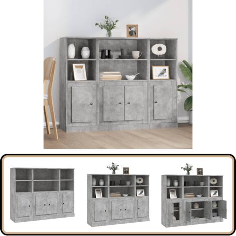 Highboards 3 Stk. Betongrau Holzwerkstoff - Sideboard - Hochschrank ...