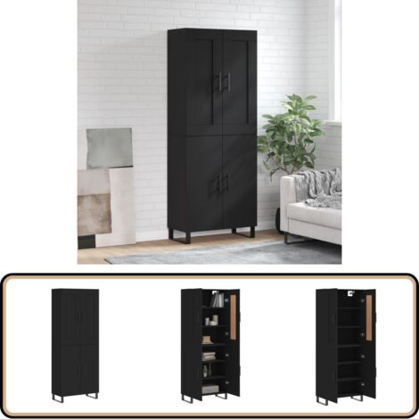 ZEYUAN Highboard Schwarz 180cm - Sideboard Mit Stauraum Für Wohnzimmer | Holzwerkstoff