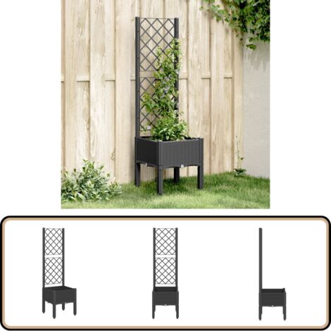 Pflanzkbel mit Rankgitter Schwarz 40x40x142 cm PP - Blumentopf - Kbel -  Rankhilfe - Gartenkultur - Kletterpflanze