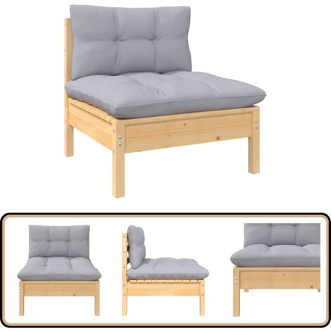 VidaXL Garten Mittelsofa Aus Bambus – Mit Hellgrauen Kissen, Modular, Flexibel, Für Terrasse, Garten & Balkon – Inkl. Couchtisch Und Hocker, Verschiedene Kombinationsmöglichkeiten